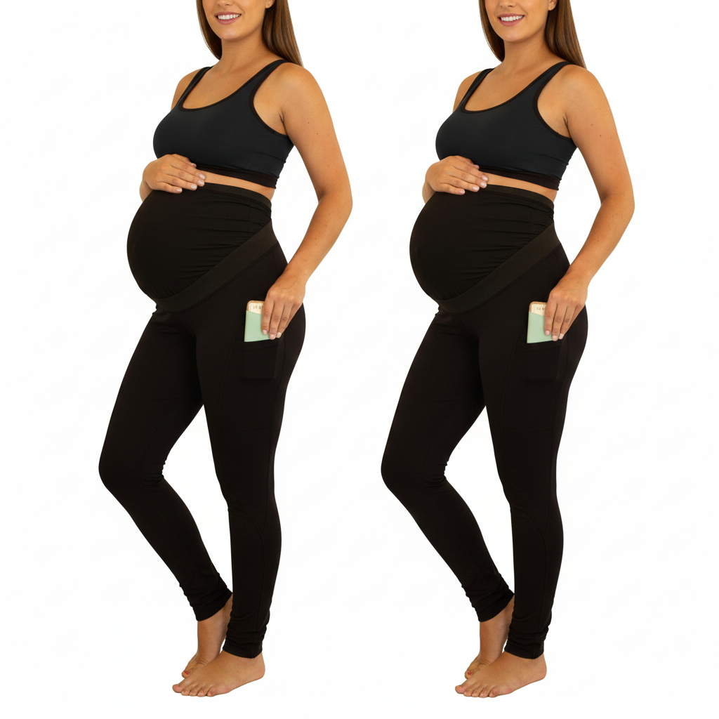 Pure color panel long and high waist side pocket Maternity Pants